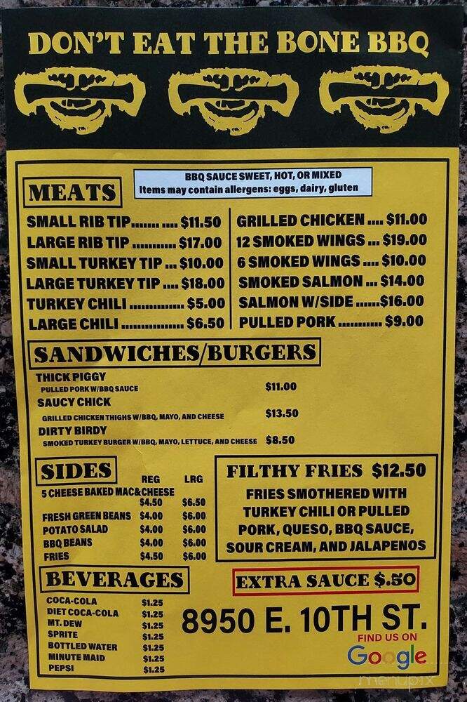 Don't Eat The Bone BBQ - Indianapolis, IN menu_pic