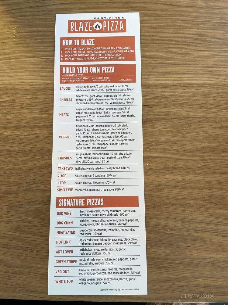 Blaze Pizza - Lutz, FL menu_pic