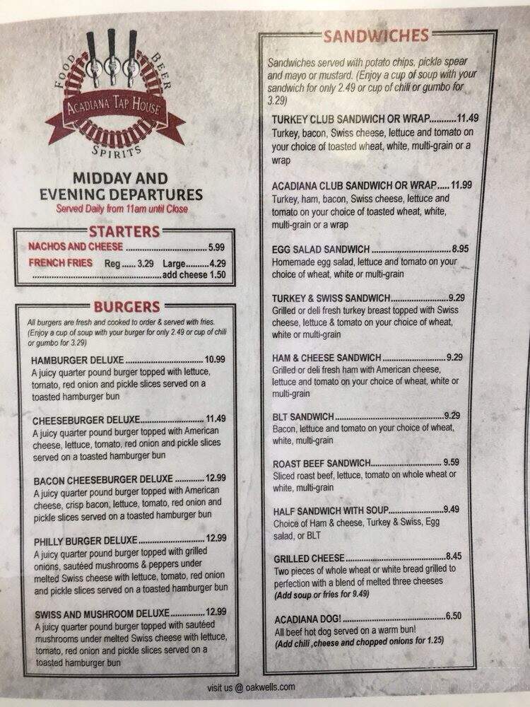 Acadiana Tap House - Lafayette, LA menu_pic
