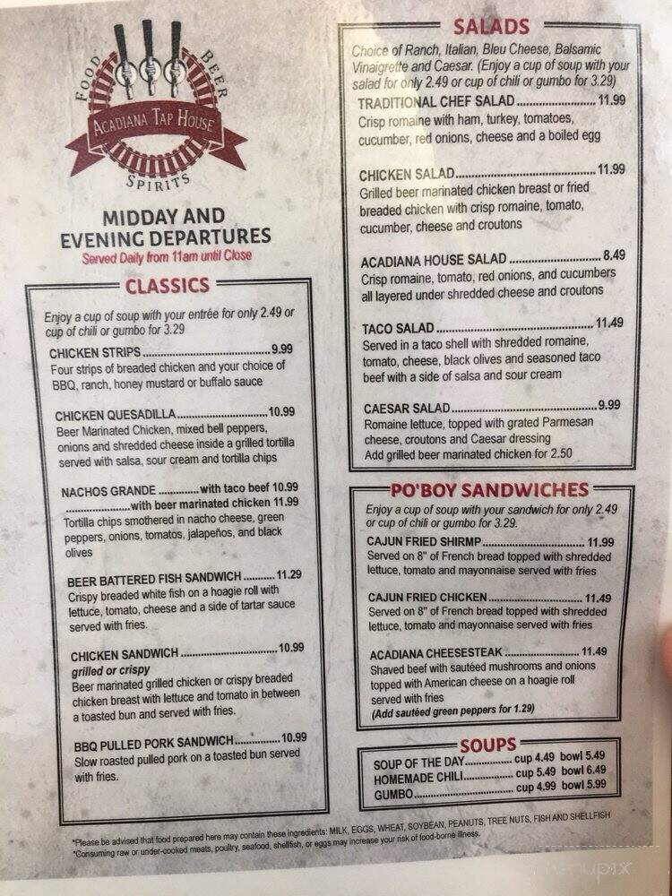 Acadiana Tap House - Lafayette, LA menu_pic
