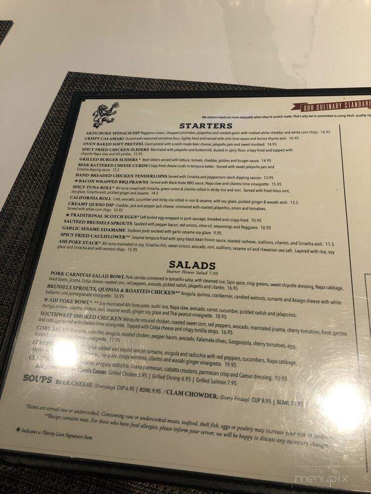 Thirsty Lion Gastropub - Dallas, TX menu_pic