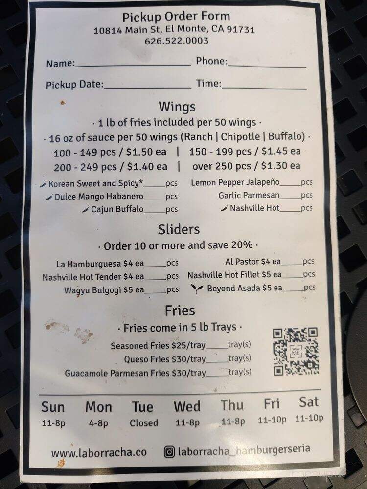 La Borracha Hamburgerseria - El Monte, CA menu_pic
