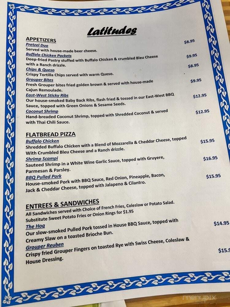Latitudes Bar & Grill - Myrtle Beach, SC menu_pic