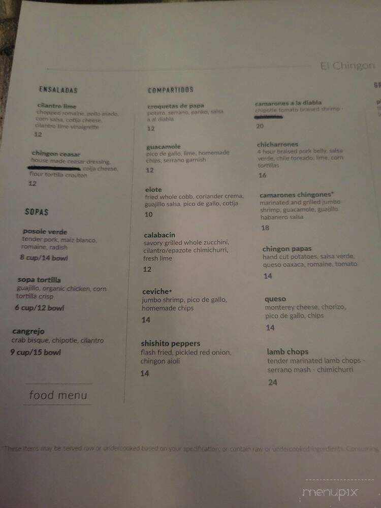 El Chingon Bistro - Denver, CO menu_pic