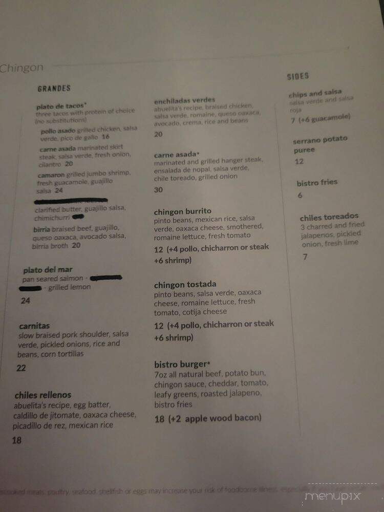 El Chingon Bistro - Denver, CO menu_pic