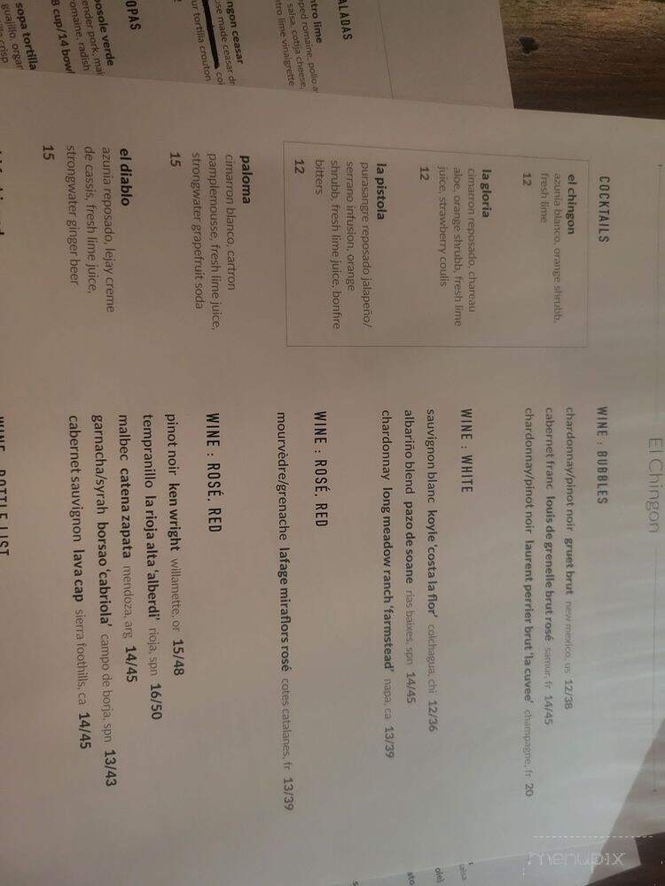 El Chingon Bistro - Denver, CO menu_pic