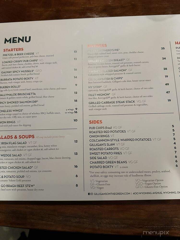 Gilligan's On The Green - Cincinnati, OH menu_pic