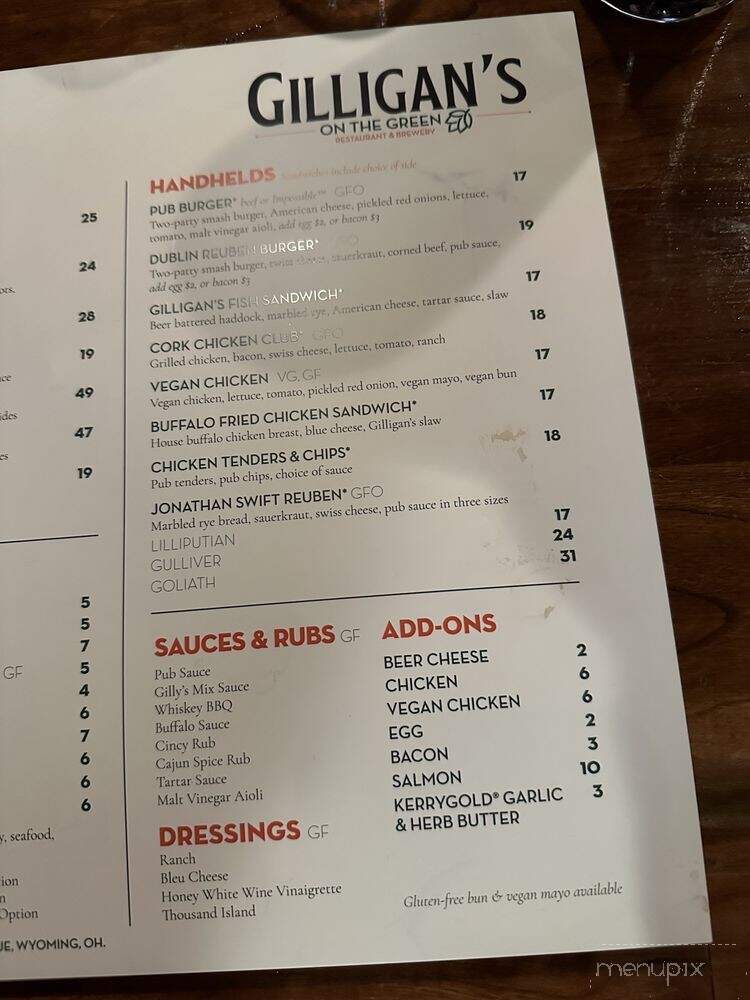 Gilligan's On The Green - Cincinnati, OH menu_pic