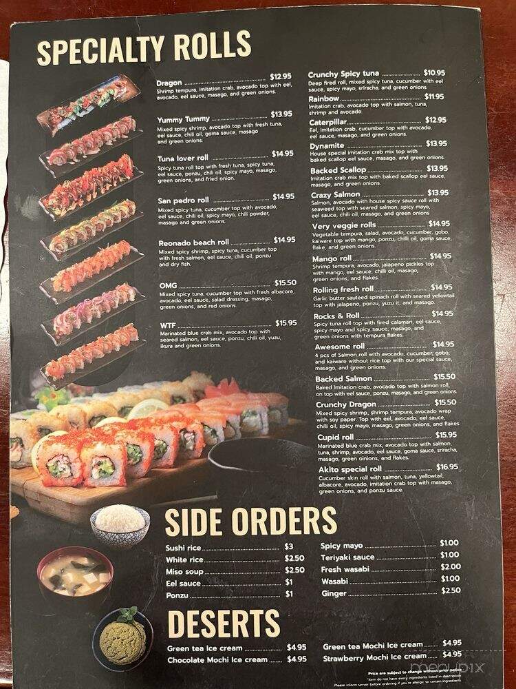 Sushi Akito - Rancho Palos Verdes, CA menu_pic