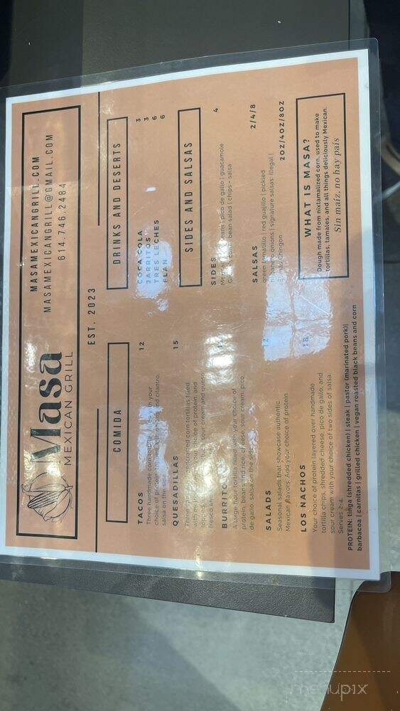 Masa Mexican Grill - Columbus, OH menu_pic