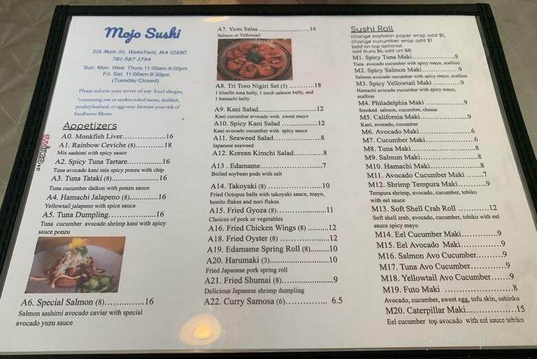 MOJO Sushi - Wakefield, MA menu_pic