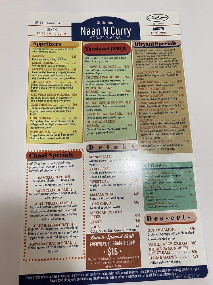 Naan N Curry - Portland, OR menu_pic