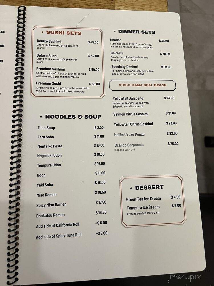 Sushi Hama - Seal Beach, CA menu_pic