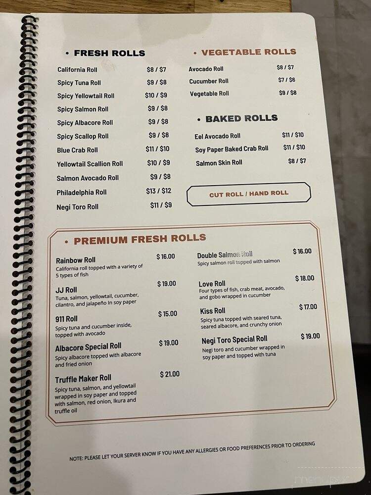 Sushi Hama - Seal Beach, CA menu_pic
