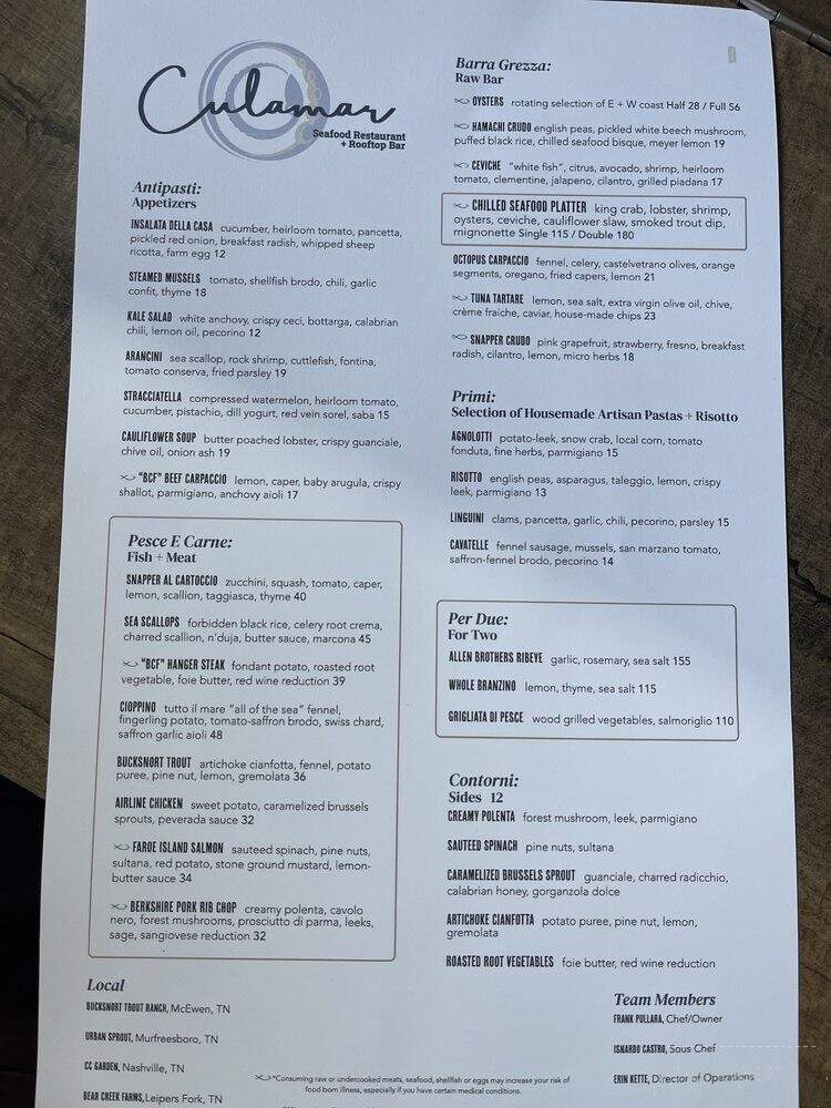 Bestia Mare - Franklin, TN menu_pic