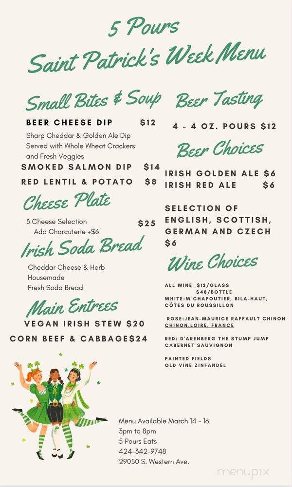 5 Pours Eats - Rancho Palos Verdes, CA menu_pic
