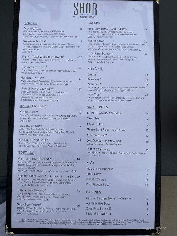 Shor - Huntington Beach, CA menu_pic