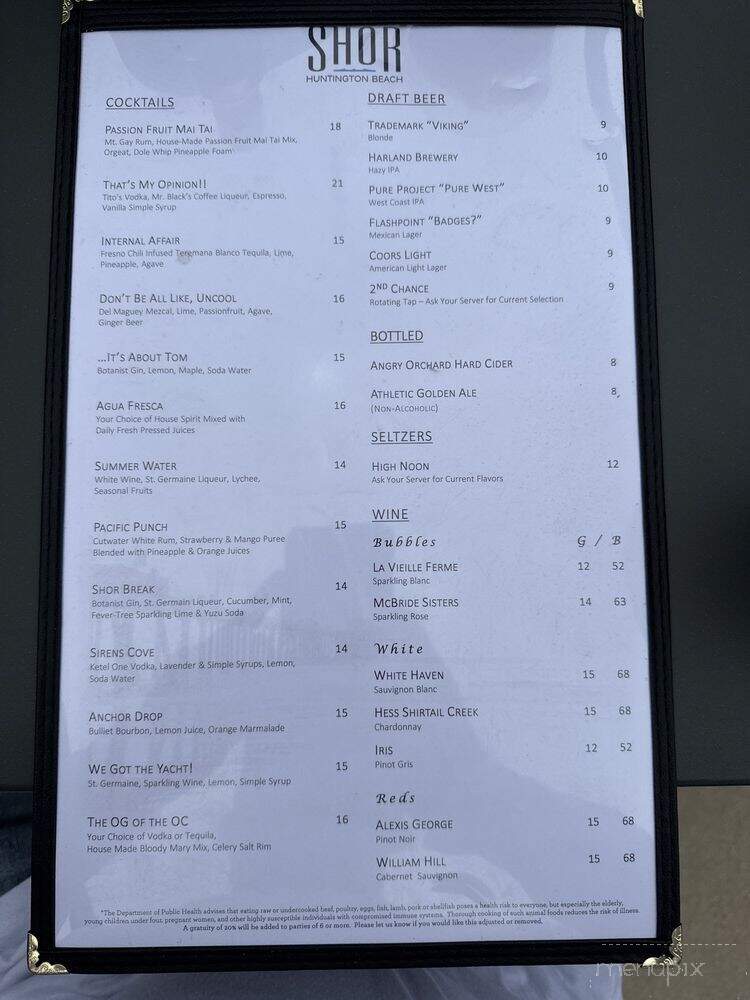Shor - Huntington Beach, CA menu_pic