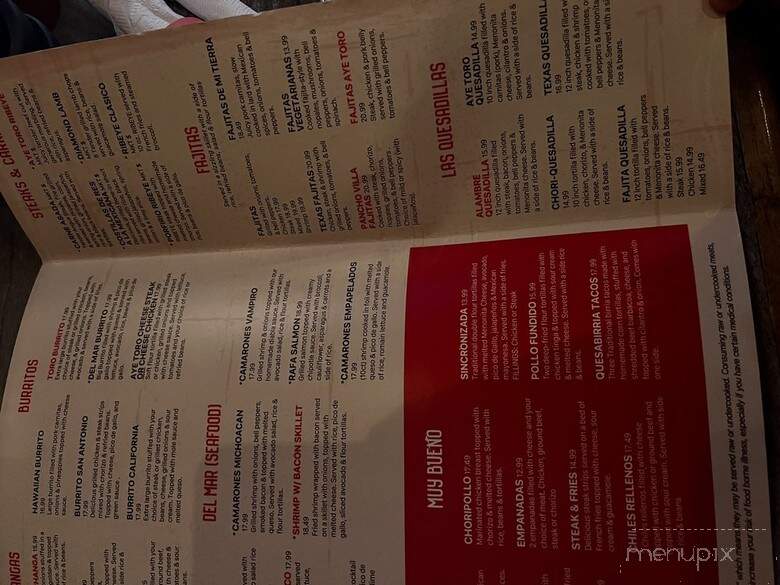 Aye! Toro Tacos & Tequila - Pittsboro, NC menu_pic