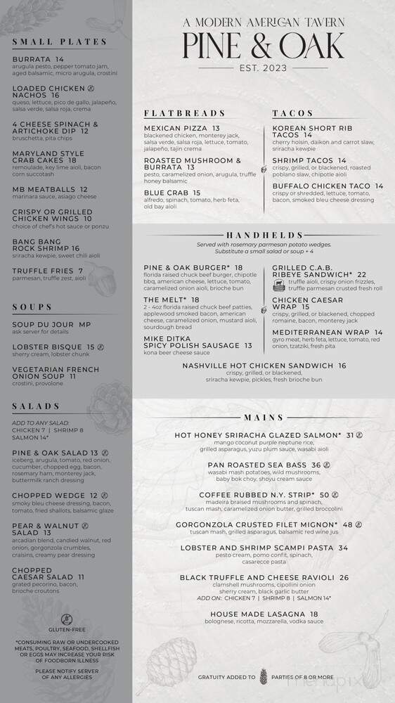 Pine & Oak Tavern - Orlando, FL menu_pic
