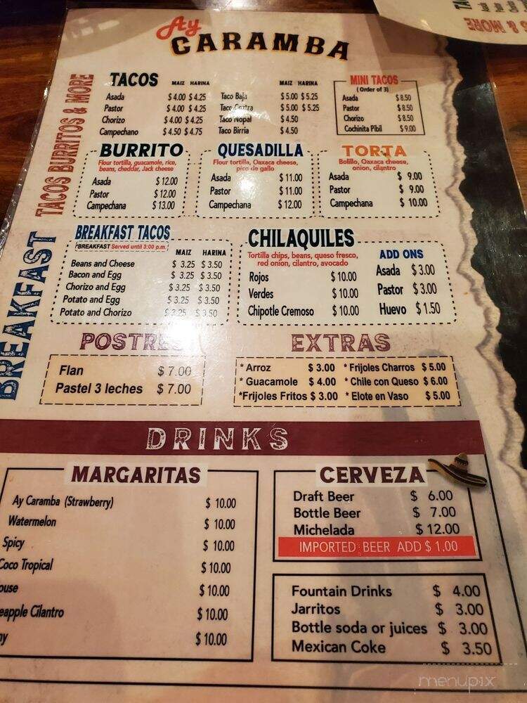 Ay Caramba Taco Cantina - San Antonio, TX menu_pic