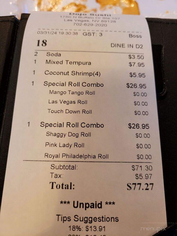 Dojo Sushi - Las Vegas, NV menu_pic