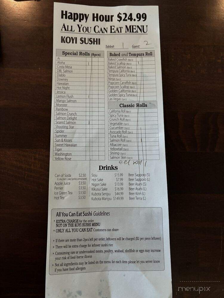 Koyi Sushi - Costa Mesa, CA menu_pic