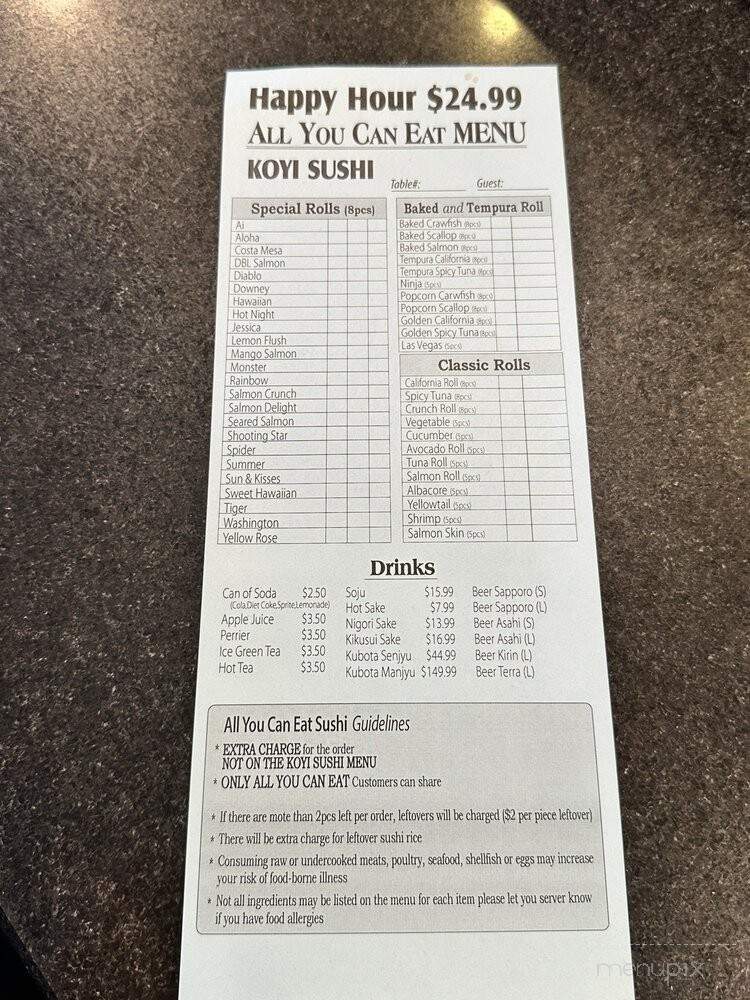 Koyi Sushi - Costa Mesa, CA menu_pic