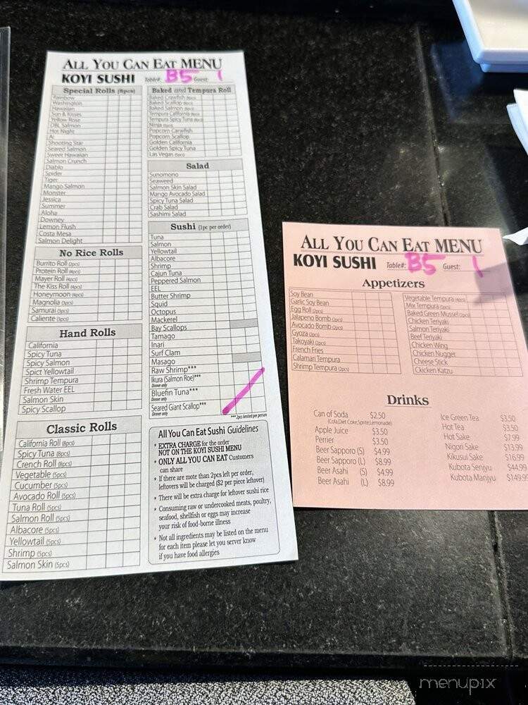 Koyi Sushi - Costa Mesa, CA menu_pic