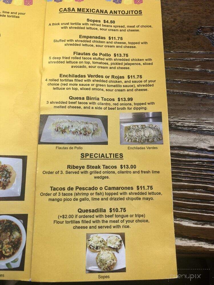 Casa Mexicana - Brevard, NC menu_pic