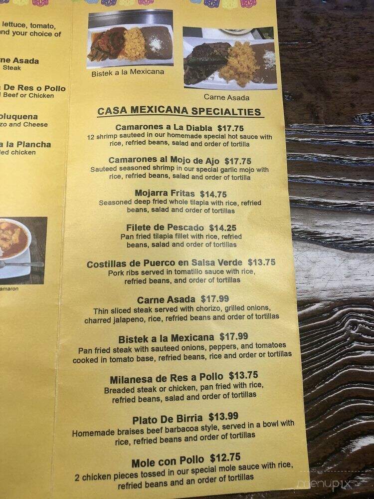 Casa Mexicana - Brevard, NC menu_pic