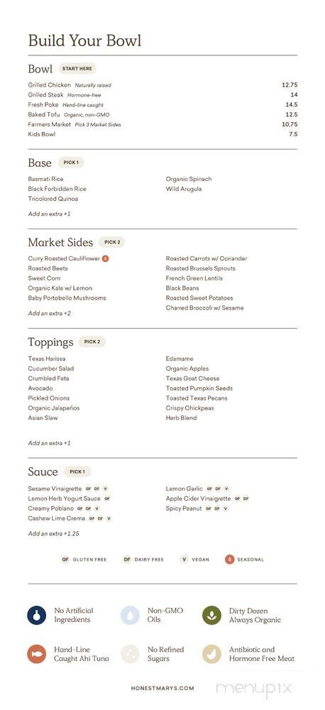 Honest Mary's - Cedar Park, TX menu_pic