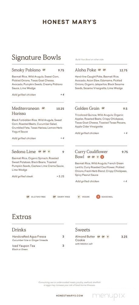 Honest Mary's - Cedar Park, TX menu_pic