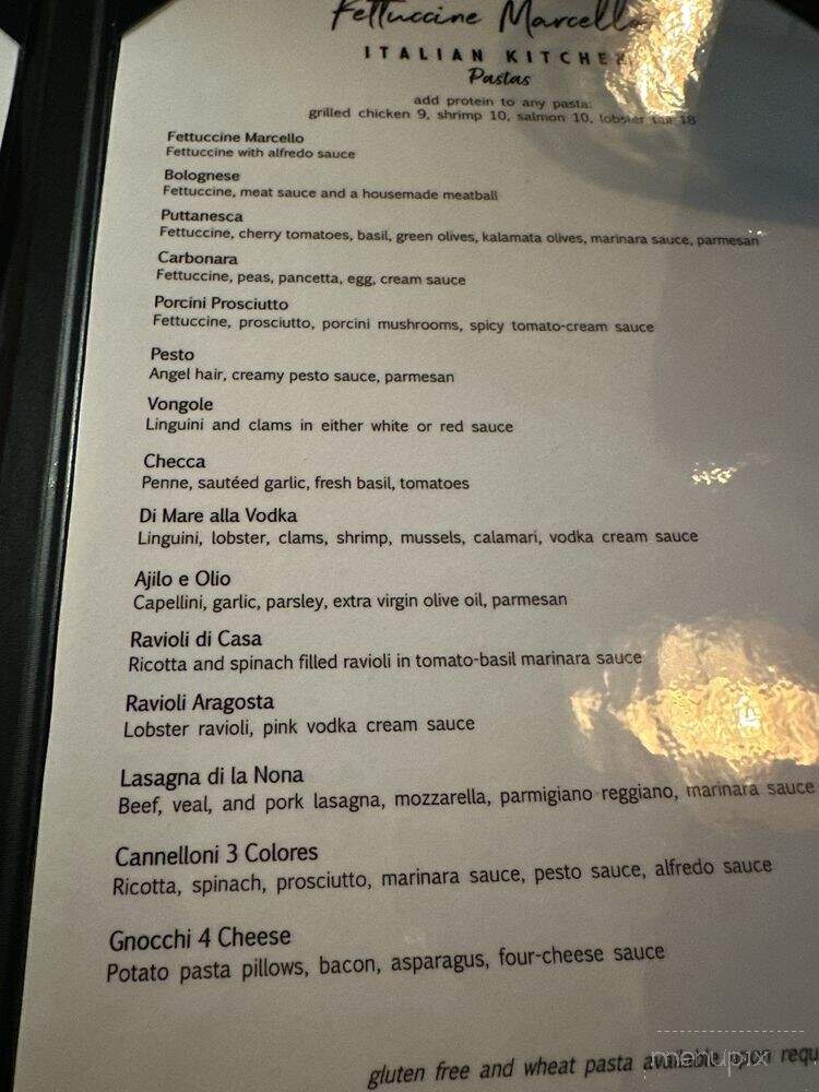 Fettuccine Marcello Italian Kitchen - San Clemente, CA menu_pic