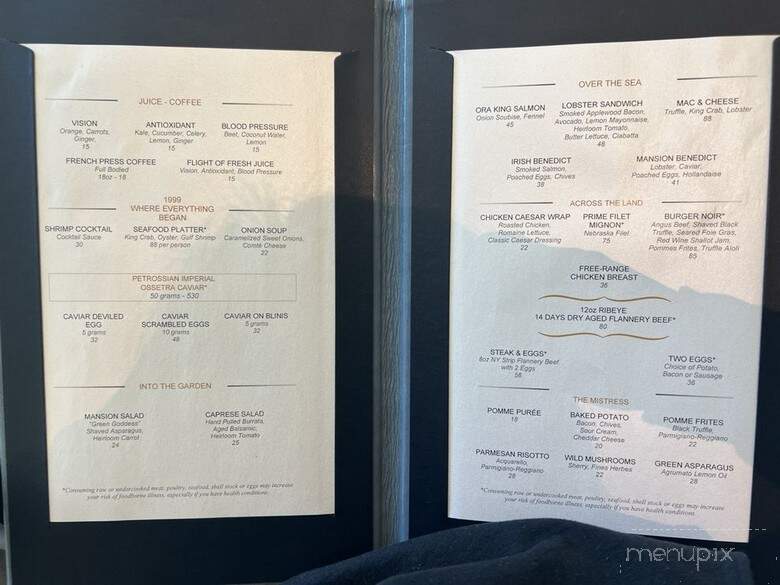 Mansion Dining Room - Las Vegas, NV menu_pic