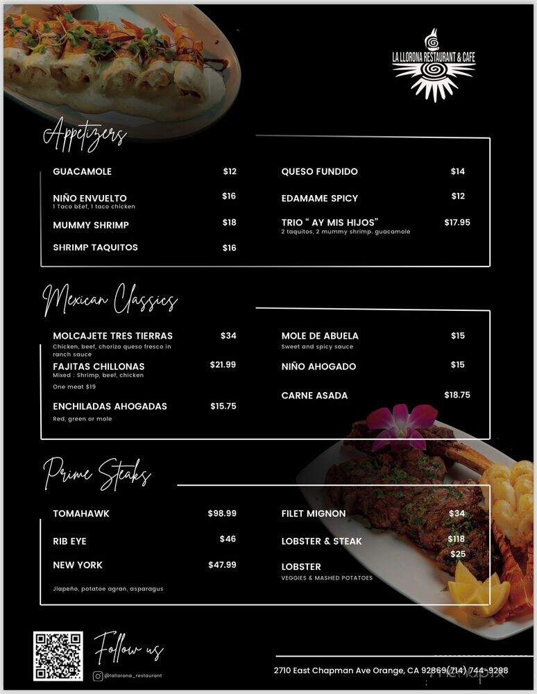 La Llorona Restaurant & Cafe - Orange, CA menu_pic