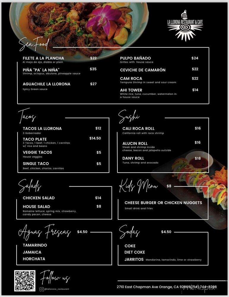 La Llorona Restaurant & Cafe - Orange, CA menu_pic