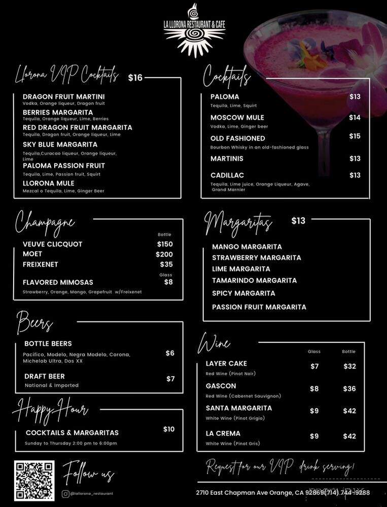 La Llorona Restaurant & Cafe - Orange, CA menu_pic