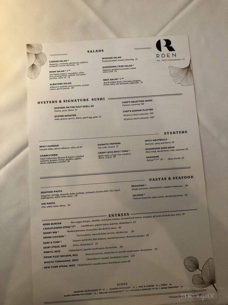 RDEN Bar & Restaurant - Los Angeles, CA menu_pic