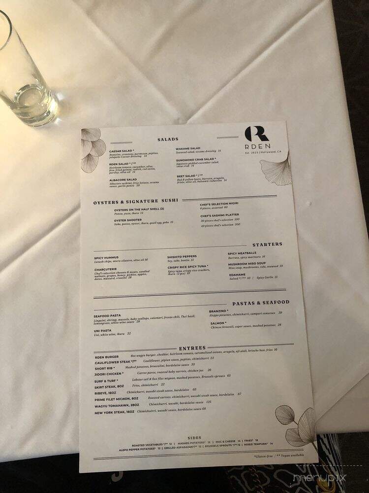 RDEN Bar & Restaurant - Los Angeles, CA menu_pic