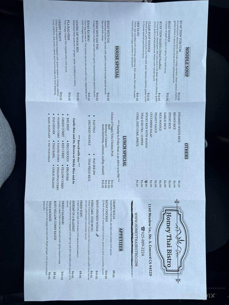 Homey Thai Bistro - Concord, CA menu_pic