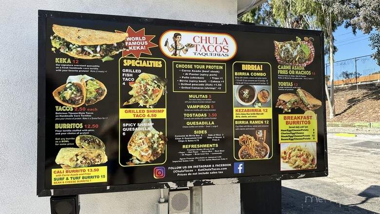 Chula Tacos - Spring Valley, CA menu_pic