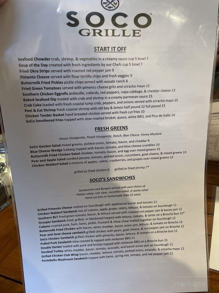 SoCo Grille - York, SC menu_pic