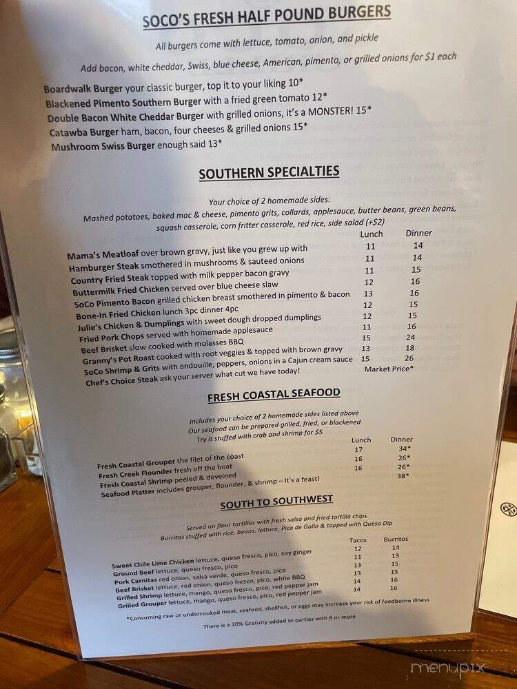 SoCo Grille - York, SC menu_pic