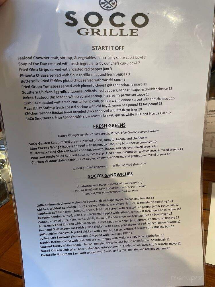 SoCo Grille - York, SC menu_pic