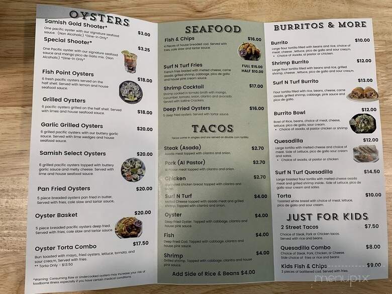 The Oyster Shuckers Oyster Bar & Taqueria - Bow, WA menu_pic