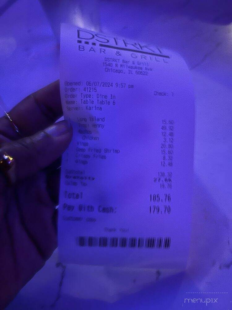 DSTRKT Bar & Grill - Chicago, IL menu_pic