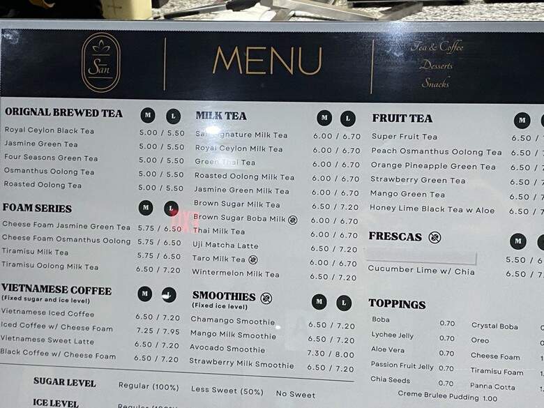 SAN Tea and Dessert Studio - San Diego, CA menu_pic