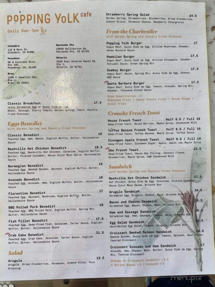 Popping Yolk Cafe - Brea, CA menu_pic