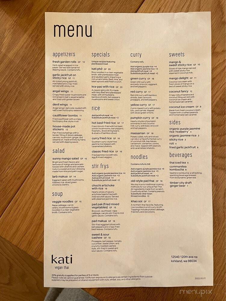 Kati Vegan Thai - Kirkland, WA menu_pic